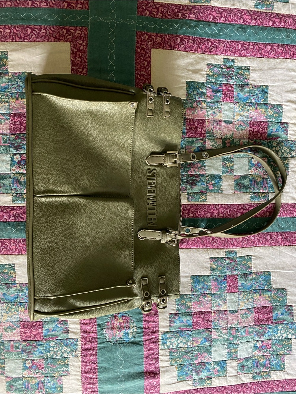 Steve Madden Olive Green Pebbled Tote